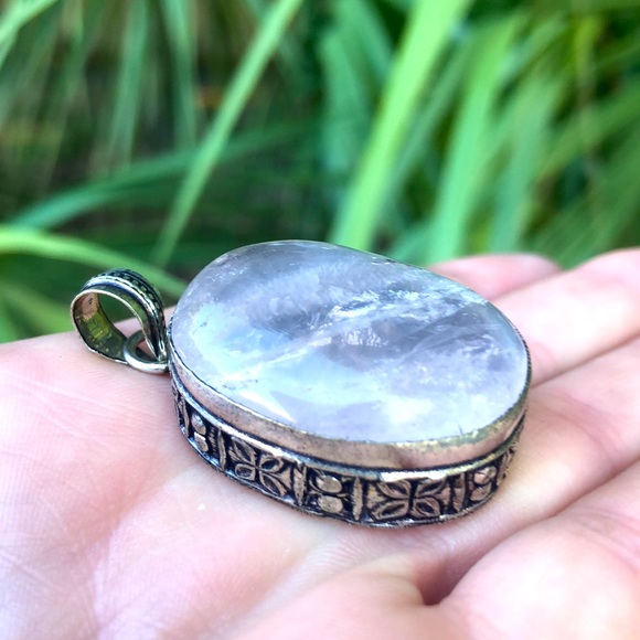 Sterling Silver 925 Plated Clear Rose Quartz Crystal Pendant - Picture 1 of 5